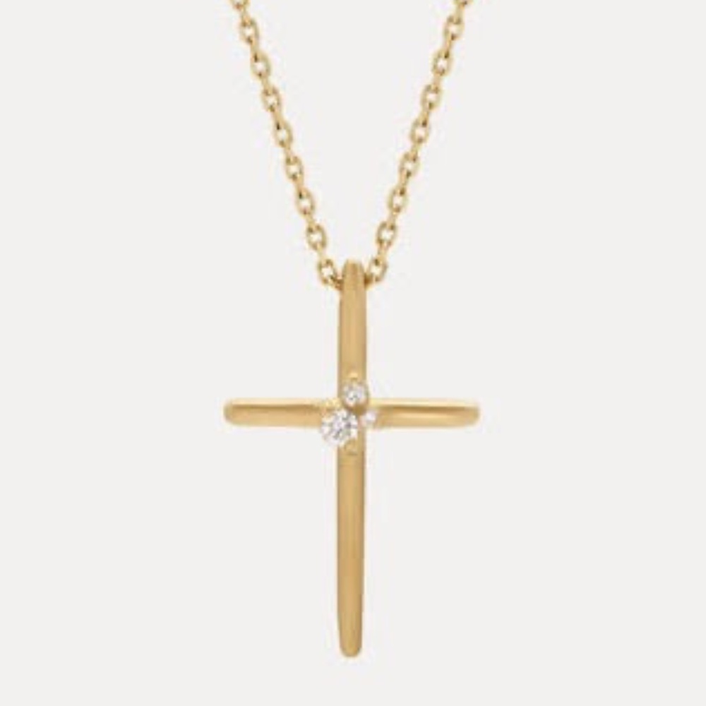 Audry Rose 14k Yellow Gold Cross With Natural Center  Diamonds Necklace